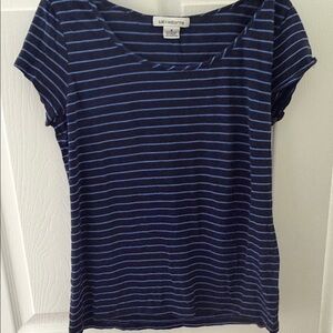 Liz Claiborne Blue Striped Short Sleeve Top